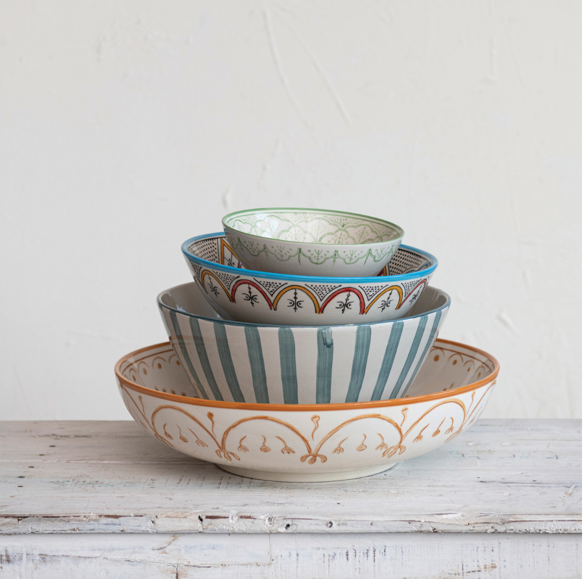 Hand-Painted Stoneware Bowl w/ Pattern