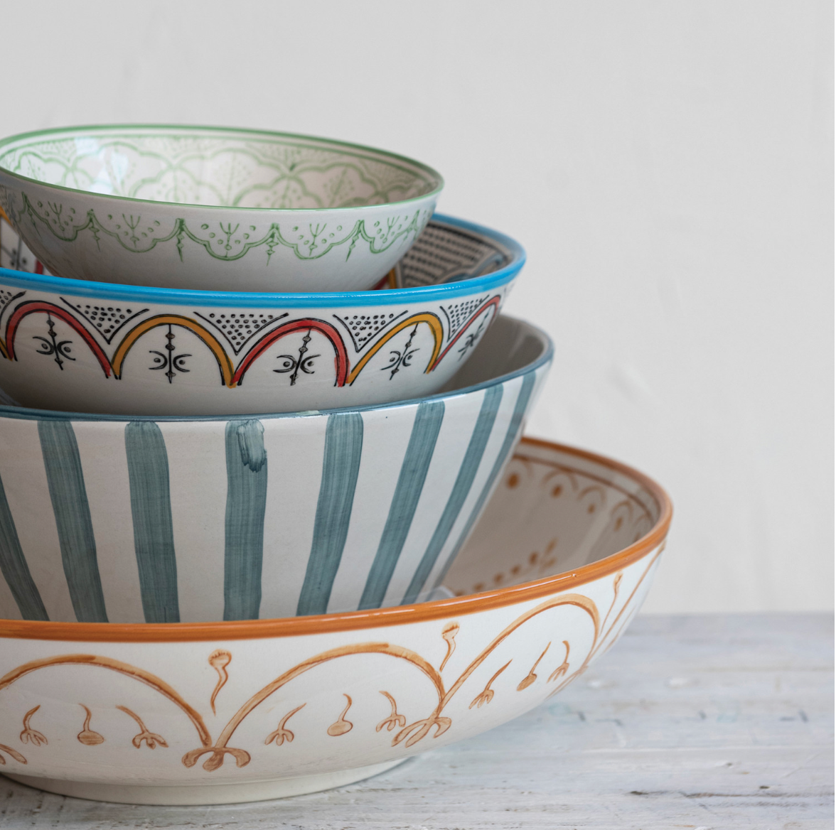 Hand-Painted Stoneware Bowl w/ Pattern