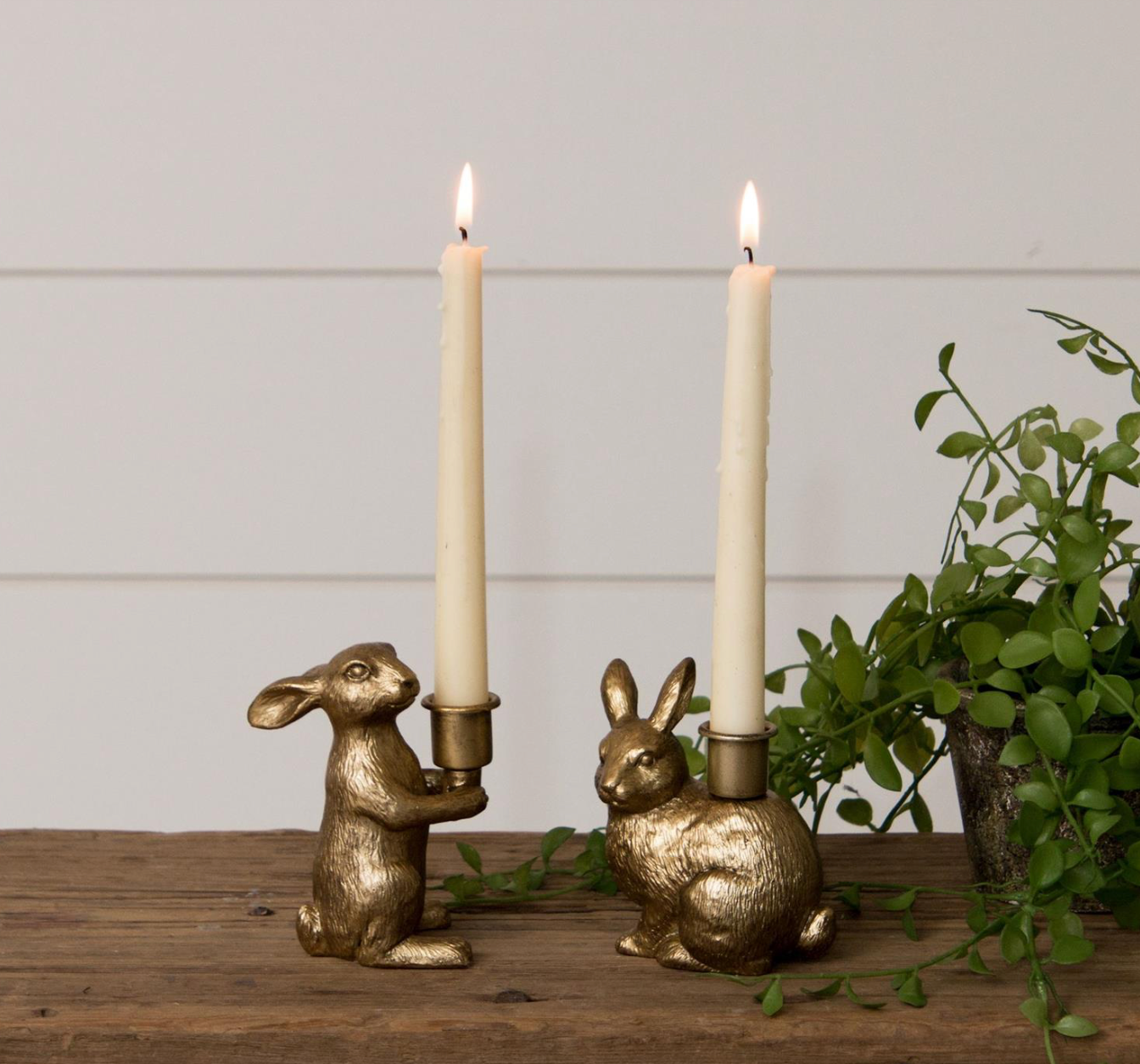 Gold Bunny Tapered Candle Holders (Set of 2)