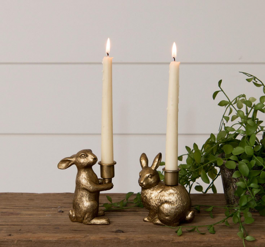 Gold Bunny Tapered Candle Holders (Set of 2)