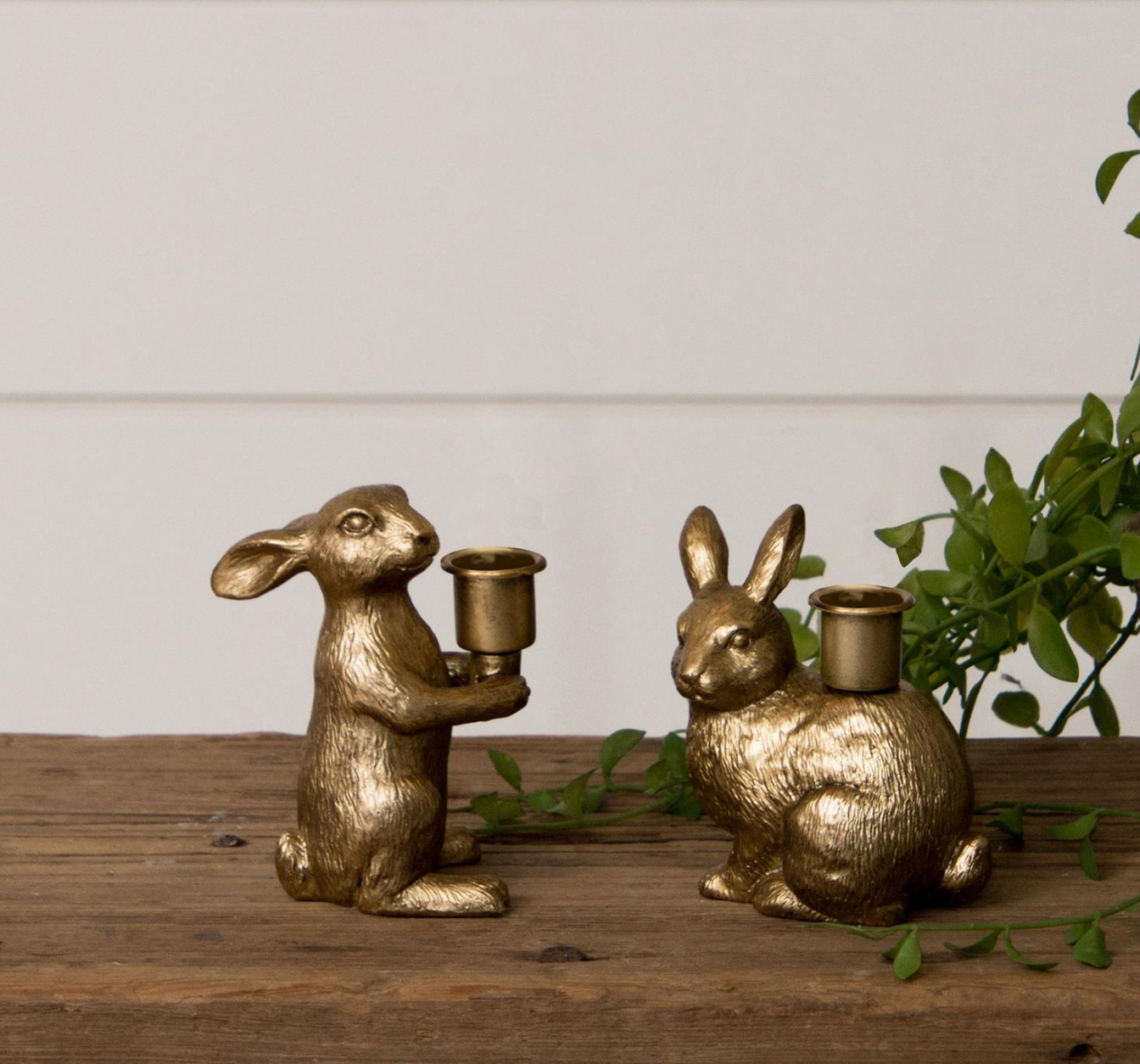 Gold Bunny Tapered Candle Holders (Set of 2)