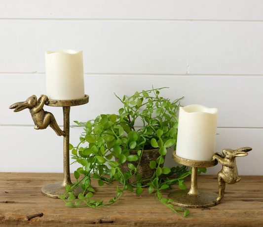Gold Rabbit Pillar Candle Holders (Set of 2)