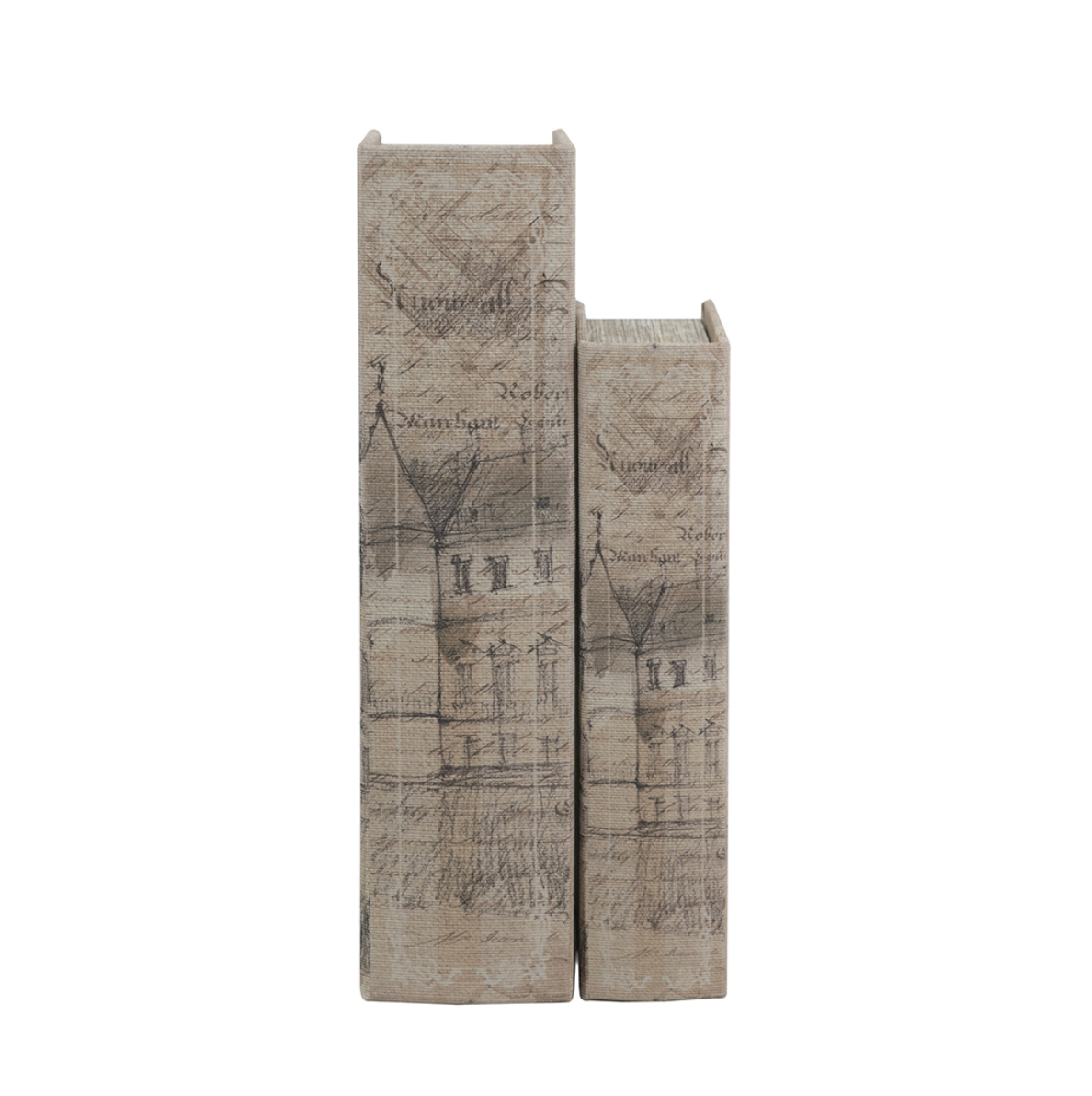 Decorative Book Boxes w/ Architectural Sketch Motifs (Set of 2)