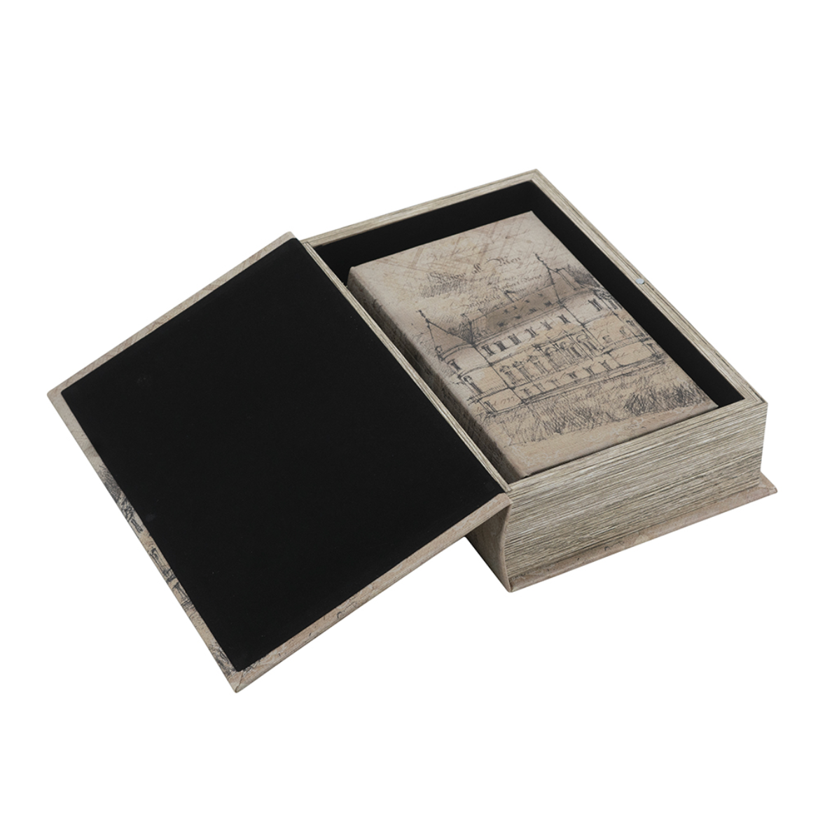 Decorative Book Boxes w/ Architectural Sketch Motifs (Set of 2)