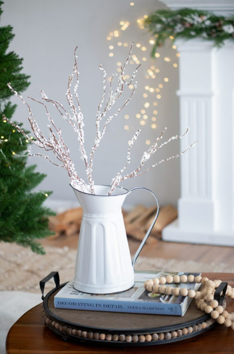 34" Snowy Berry/Twig Spray
