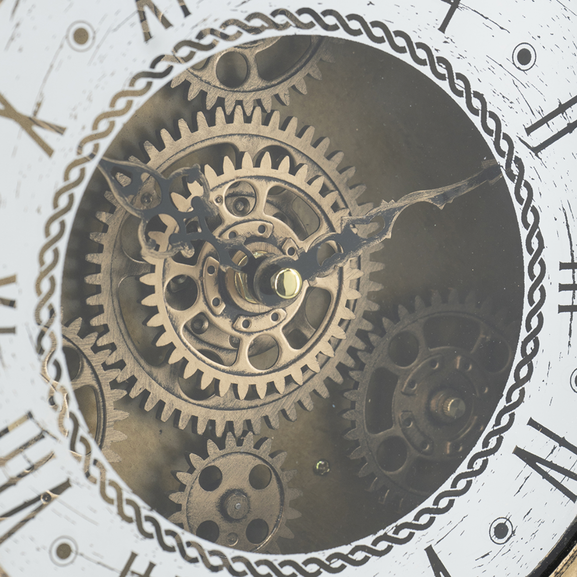 Vintage-Inspired Gold Table Gear Clock on Rectangle Stand