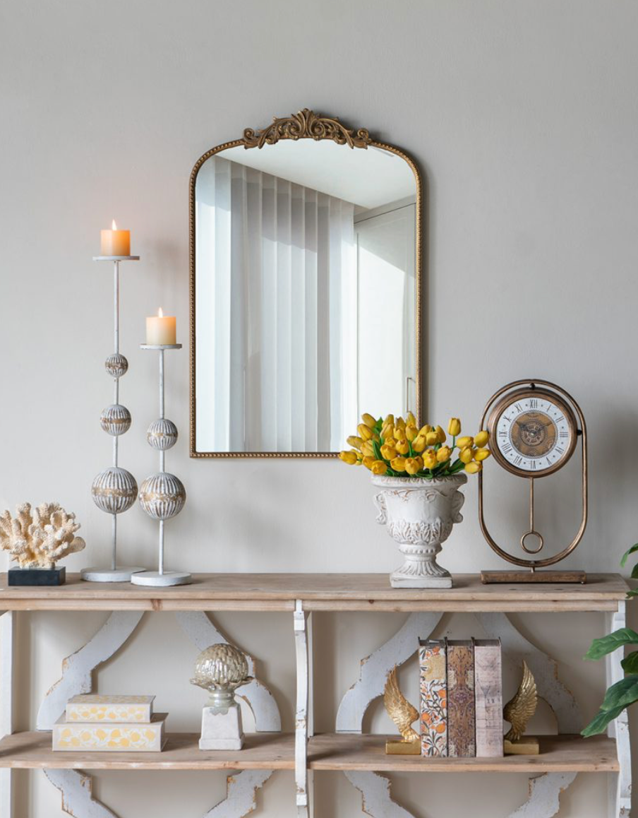Vintage-Inspired Gold Table Gear Clock on Rectangle Stand
