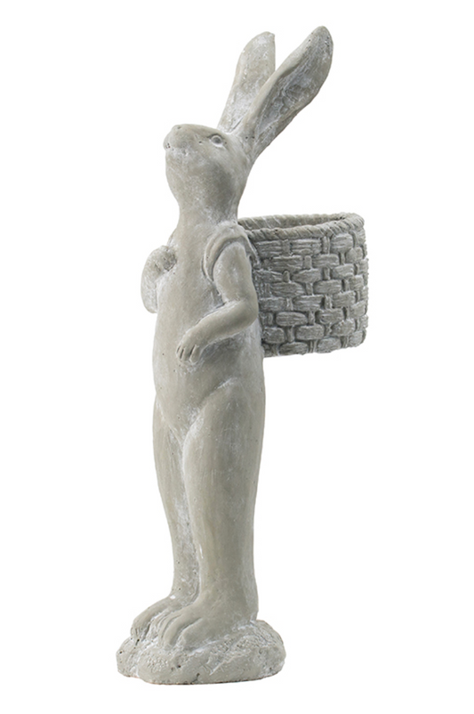 Tall Gray Cement Rabbit Basket Planter