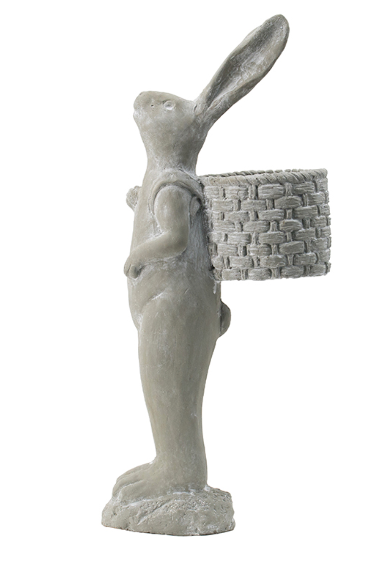 Tall Gray Cement Rabbit Basket Planter