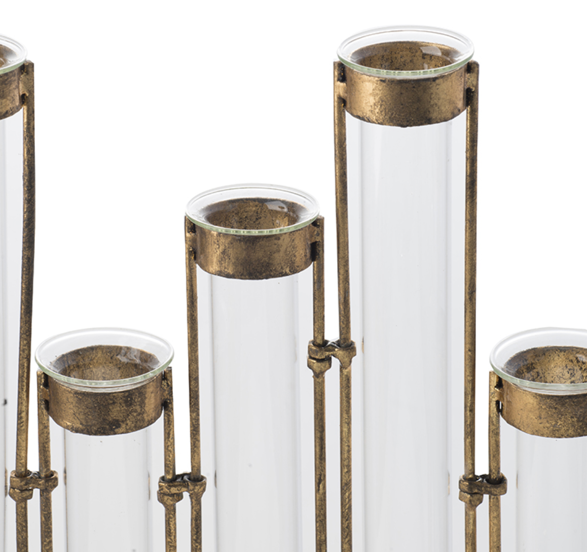Glass Vial Flower Vase w/ Bronze Metal Frame