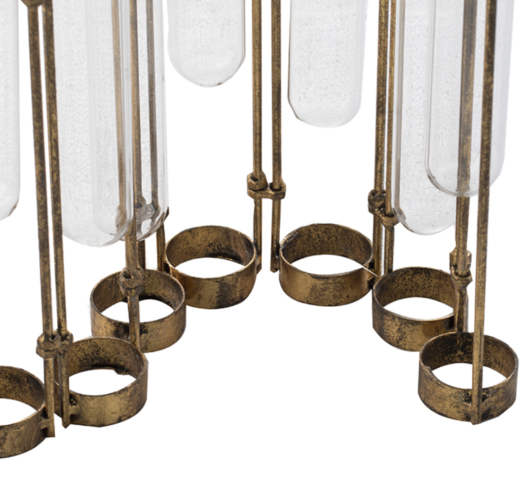 Glass Vial Flower Vase w/ Bronze Metal Frame