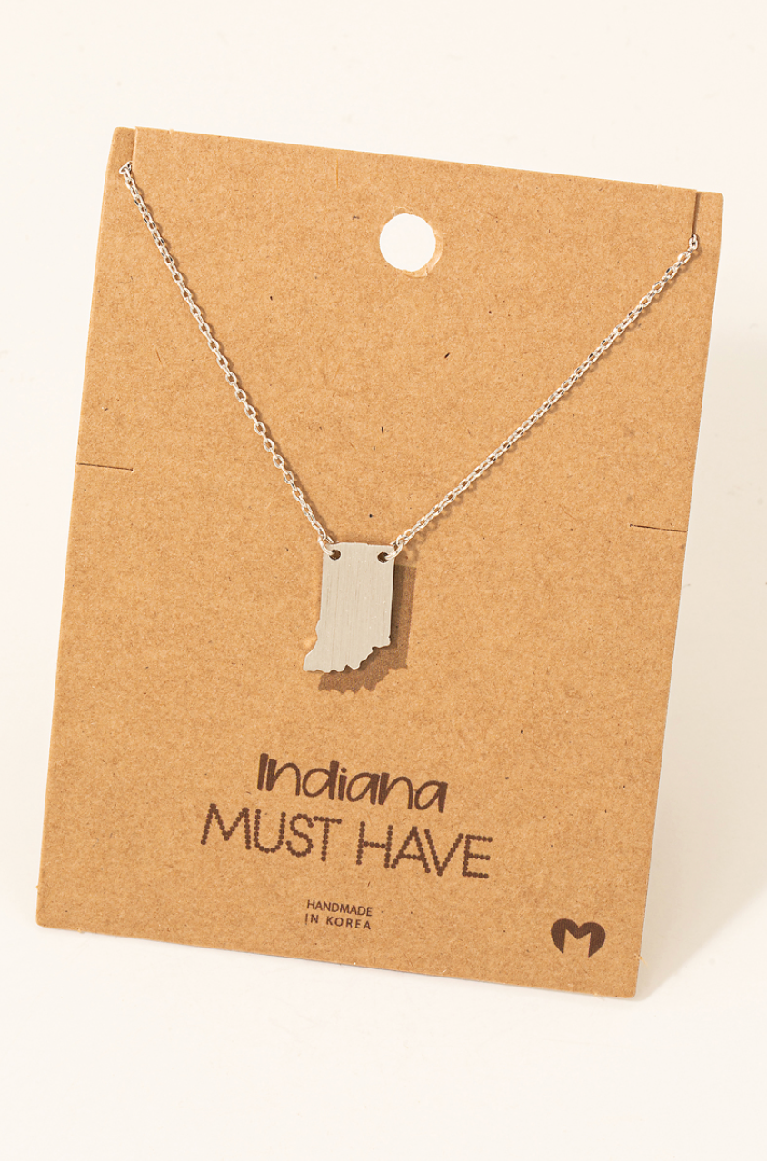 Indiana State Pendant Necklace - Silver