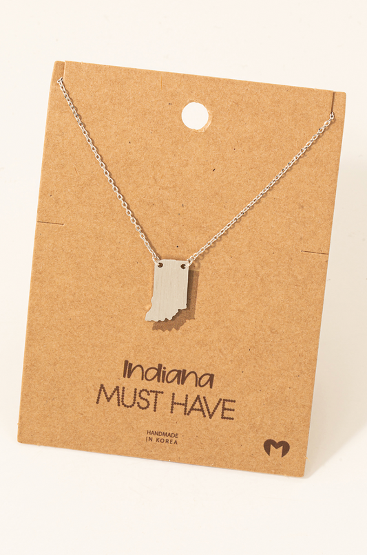 Indiana State Pendant Necklace - Silver