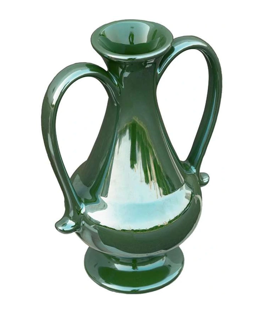 Green Ceramic Pedestal Vase w/ Handles