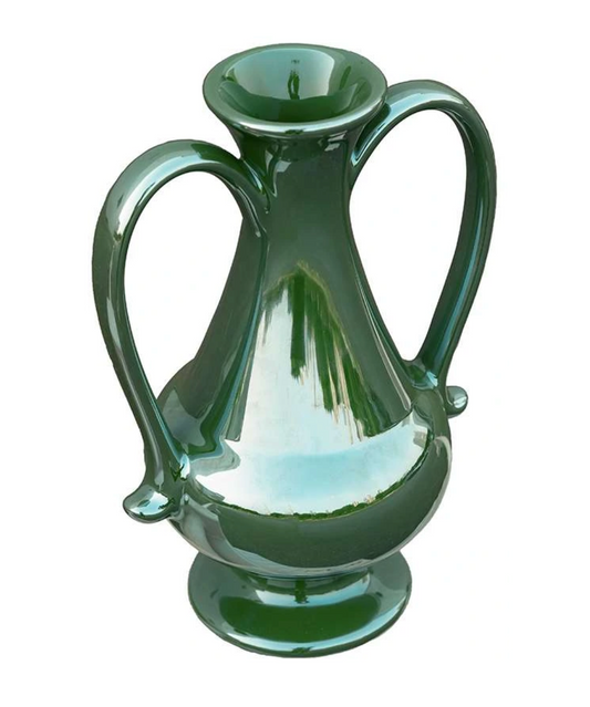 Green Ceramic Pedestal Vase w/ Handles
