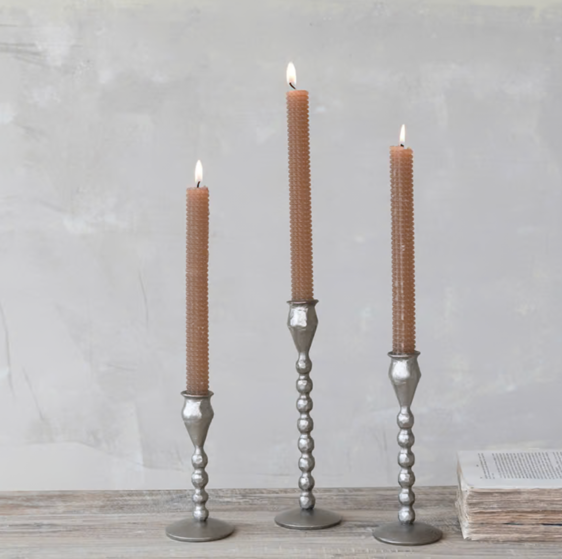 Hand-Forged Cast Iron Ball Taper Candle Holders (Set of 3)