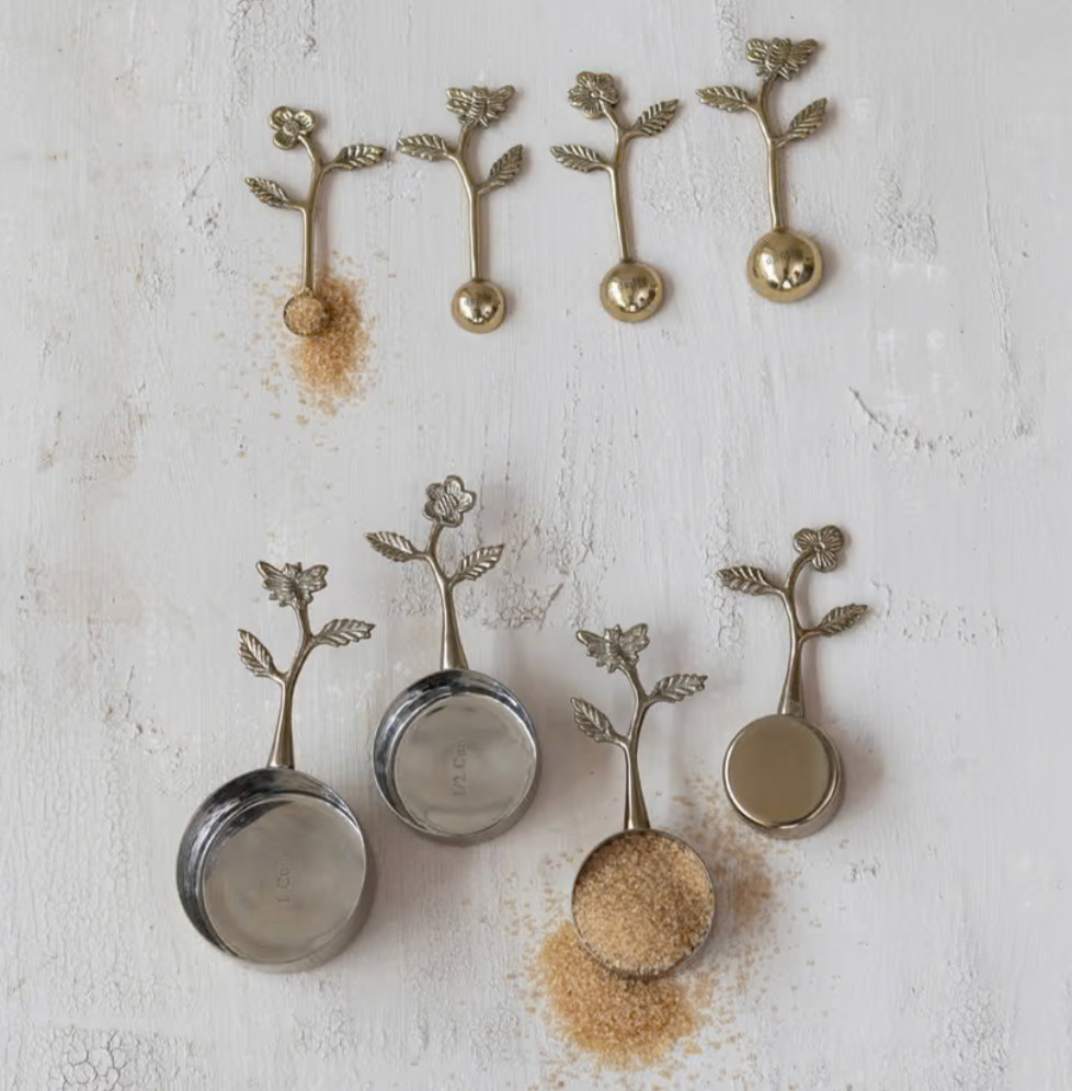 Cast Aluminum Measuring Spoons w/ Bee & Flower Handles (Set of 4)