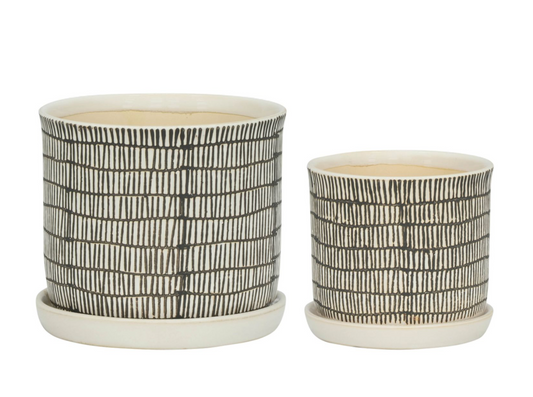 Ivory Ceramic Planter w/ Built-In Saucer (2 Sizes)