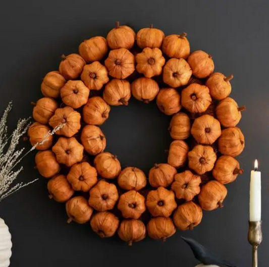 Orange Faux Pumpkin Wreath 19"
