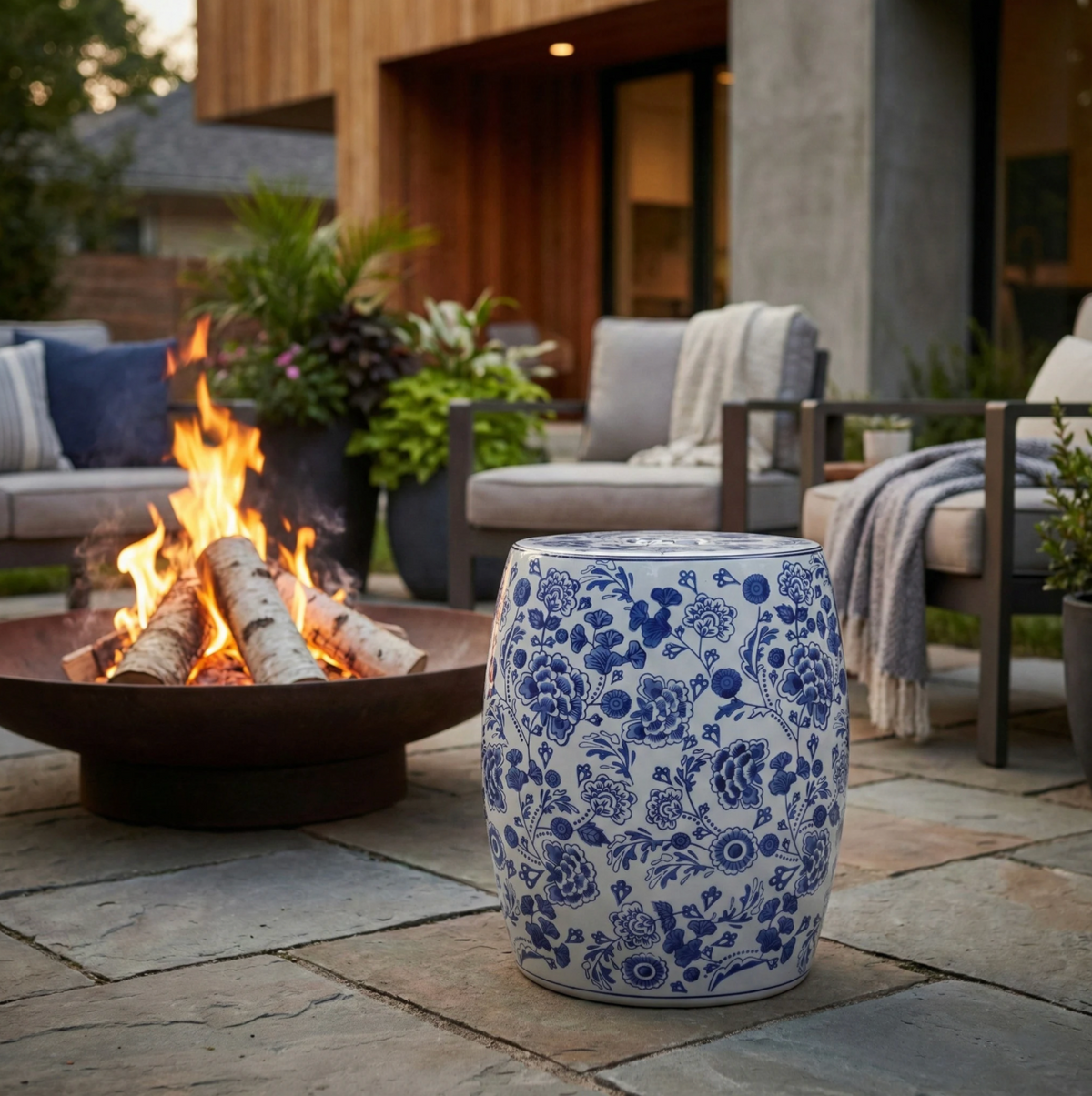Ceramic Hydrangea Chinoiserie Garden Stool