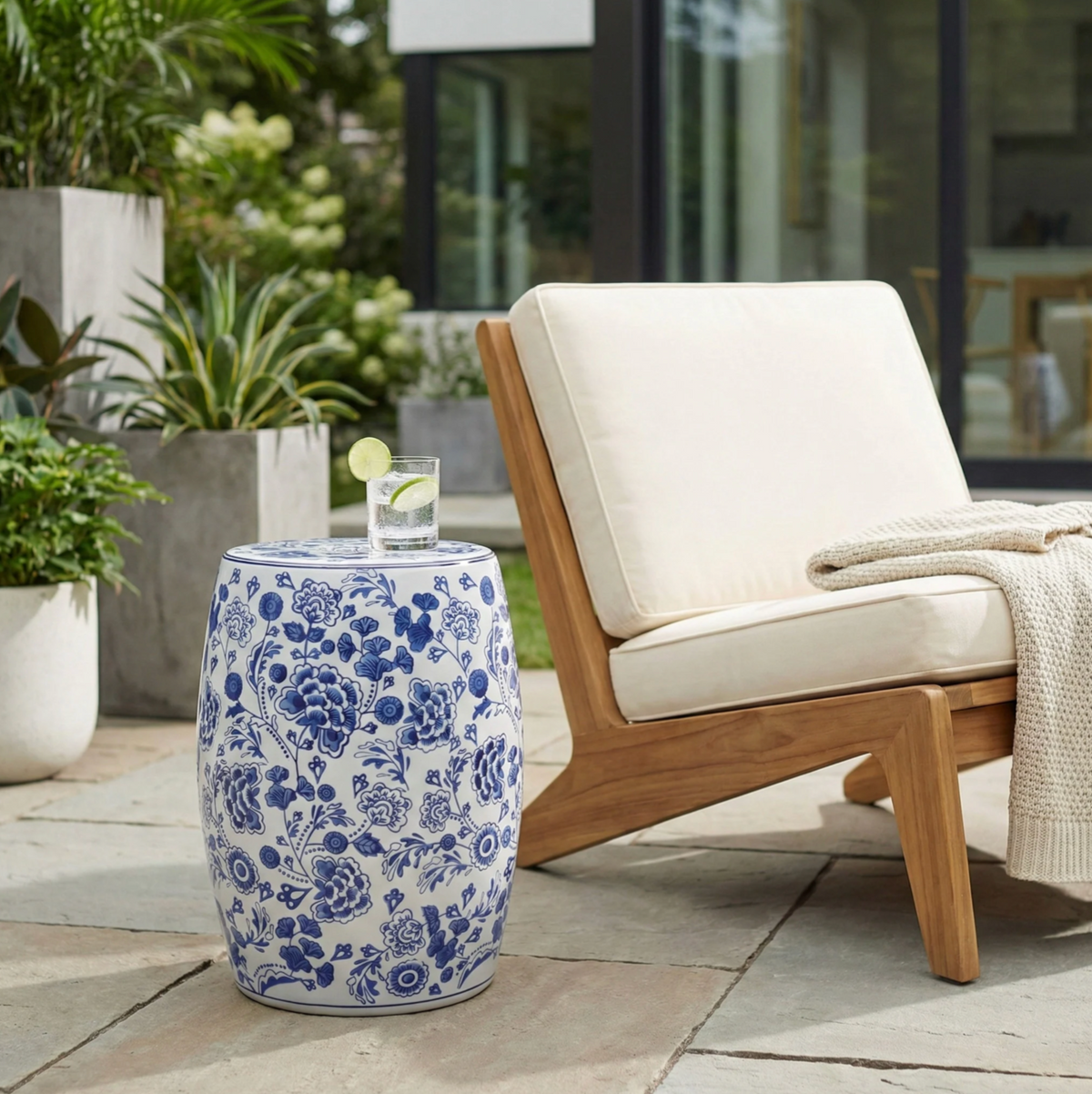 Ceramic Hydrangea Chinoiserie Garden Stool