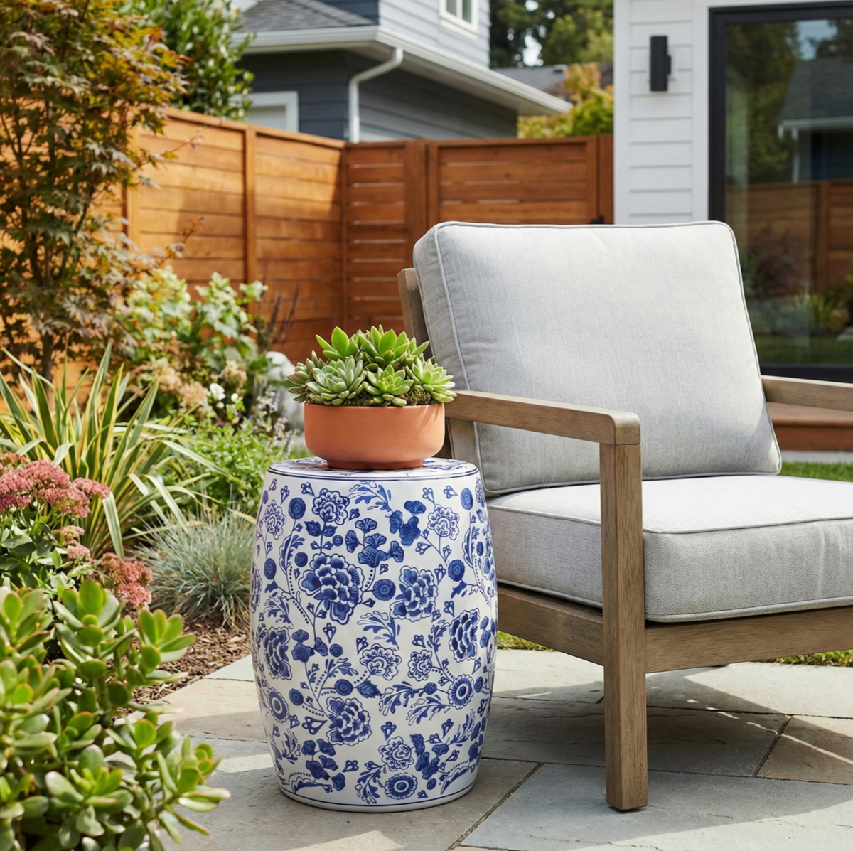 Ceramic Hydrangea Chinoiserie Garden Stool