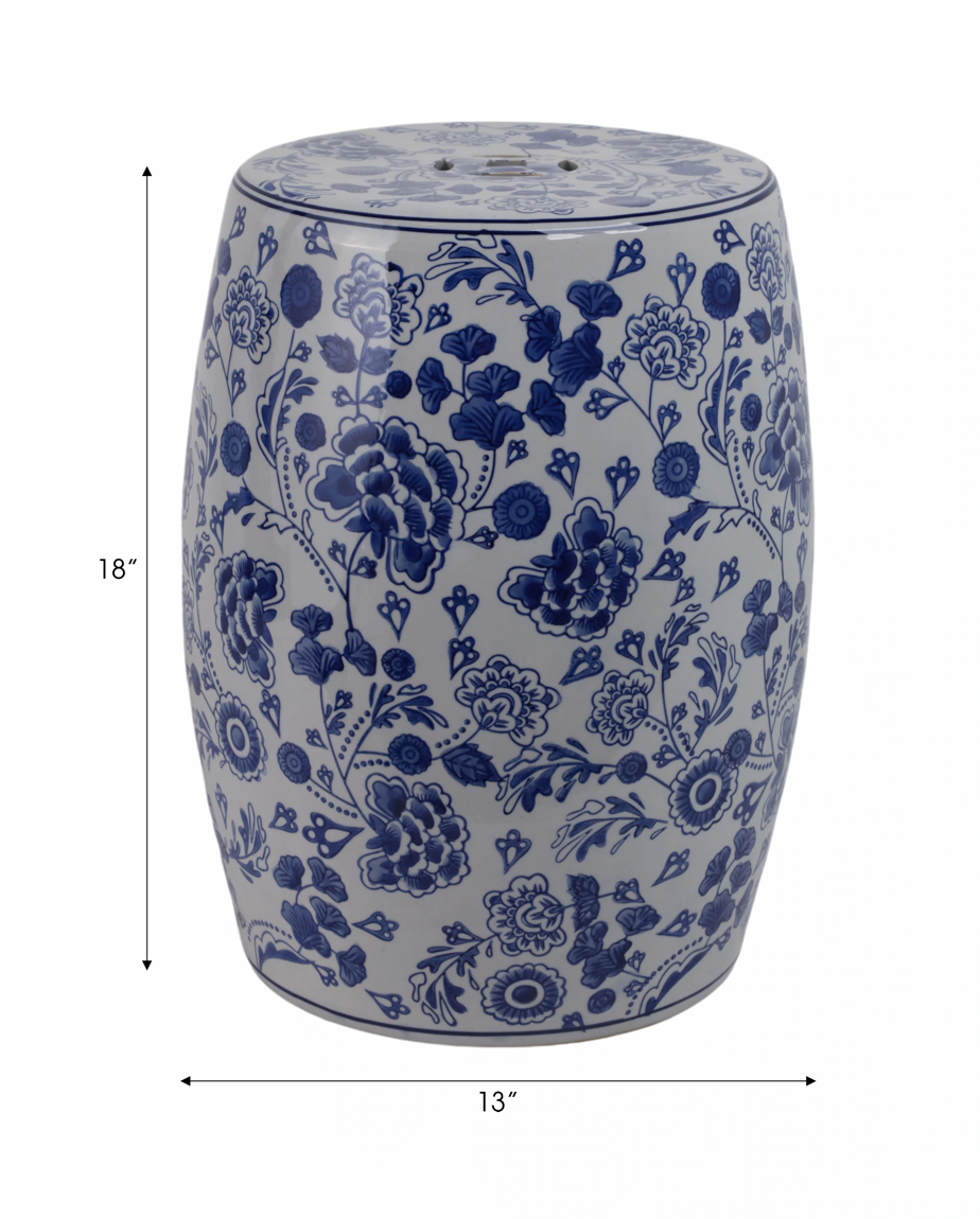 Ceramic Hydrangea Chinoiserie Garden Stool