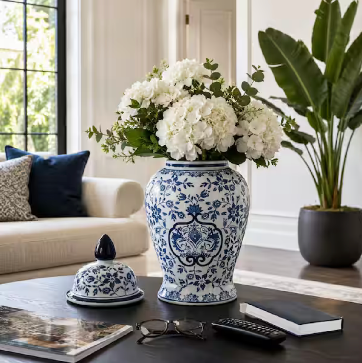 Decorative White & Blue Chinoiserie Ginger Jar