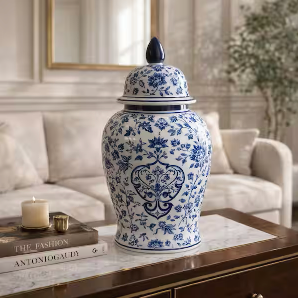 Decorative White & Blue Chinoiserie Ginger Jar