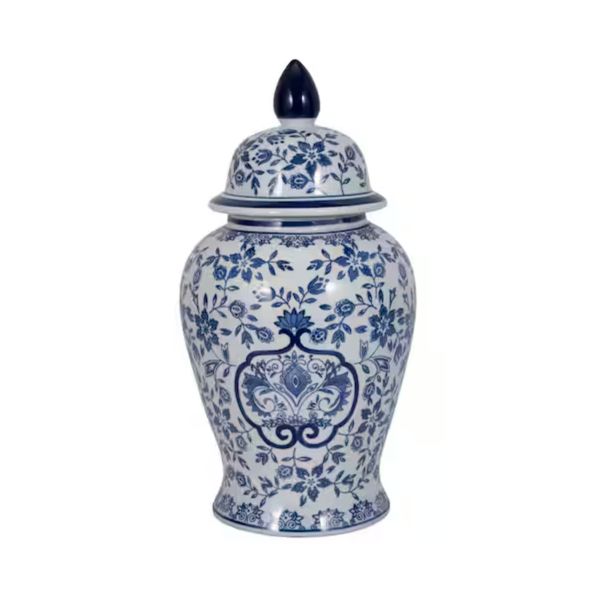 Decorative White & Blue Chinoiserie Ginger Jar