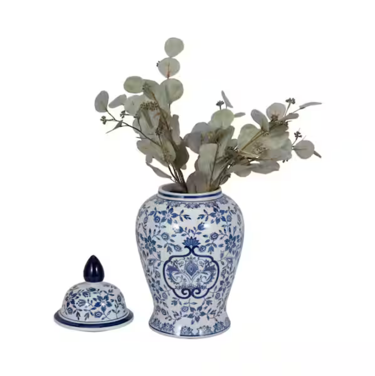 Decorative White & Blue Chinoiserie Ginger Jar