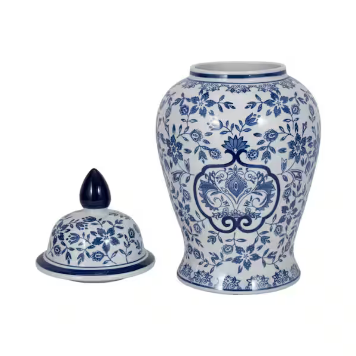Decorative White & Blue Chinoiserie Ginger Jar