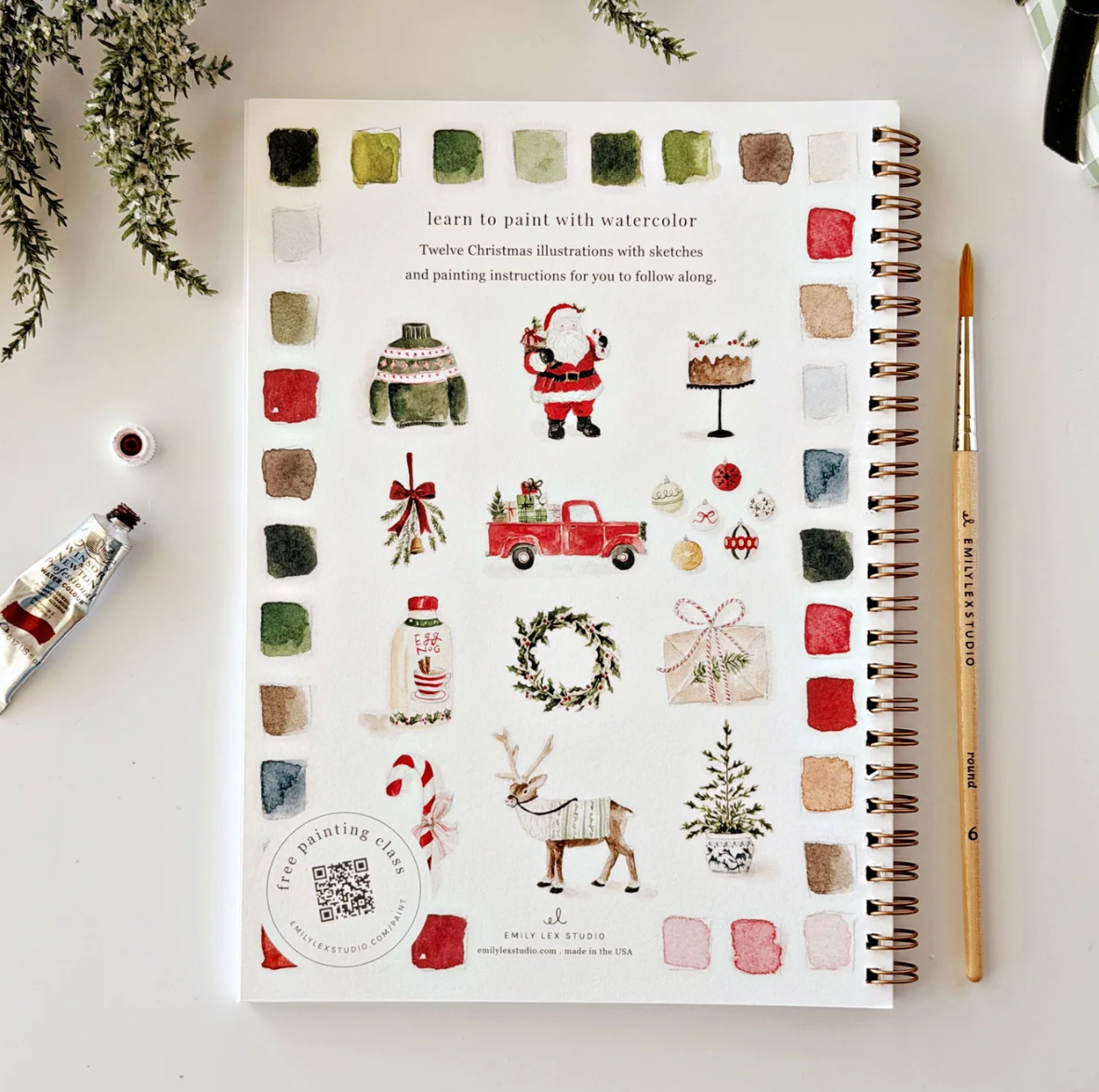Classic Christmas Watercolor Workbook by Emily Lex Studio