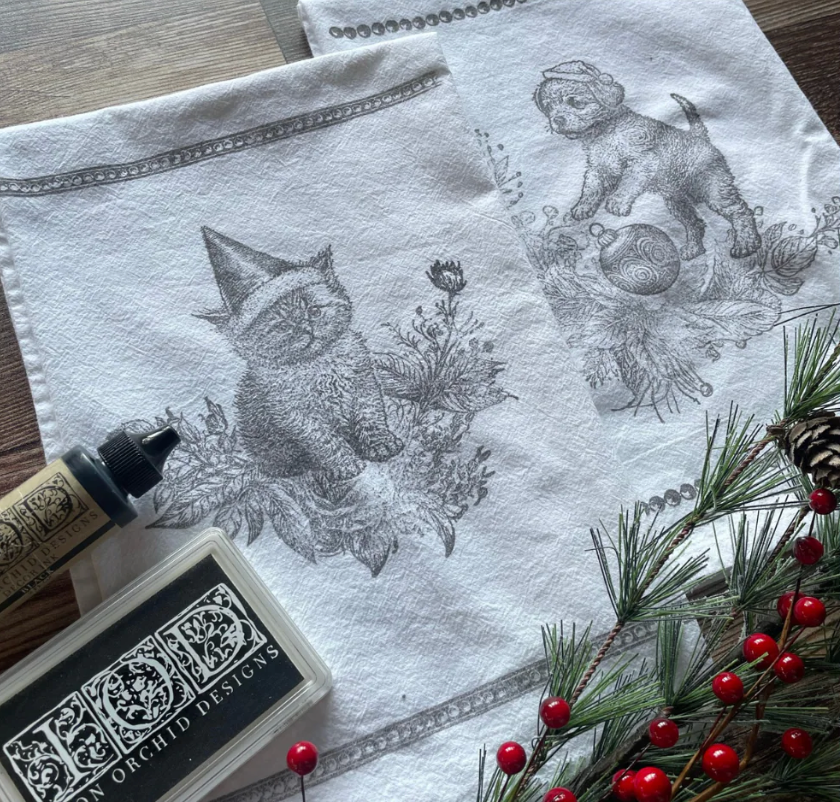 Christmas Pups 12x12 IOD Decor Stamp by Iron Orchid Designs