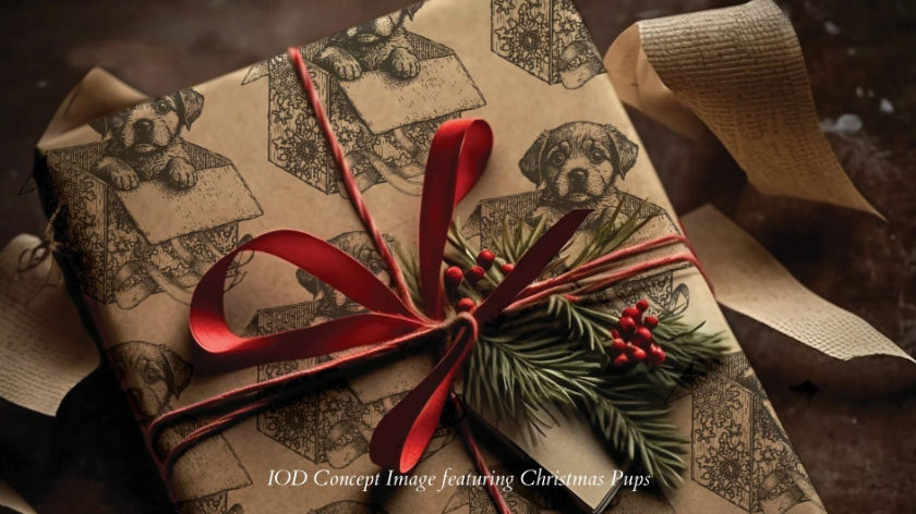 Christmas Pups 12x12 IOD Decor Stamp by Iron Orchid Designs