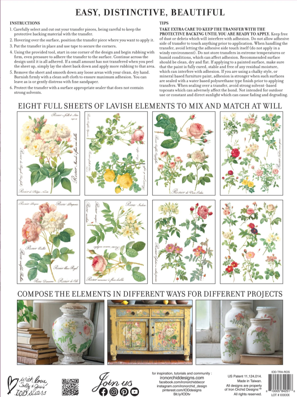 Rose Botanical IOD Transfer 12x16 Pad by Iron Orchid Designs