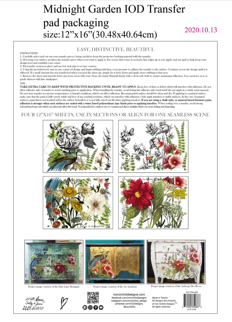 Midnight Garden IOD Transfer 12x16 Pad by Iron Orchid Designs