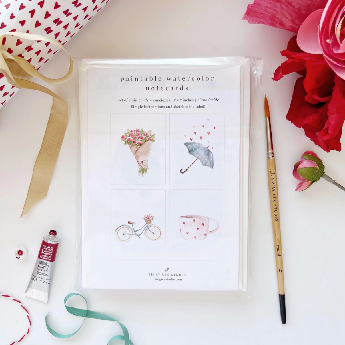 Love Sweet Love Paintable Watercolor Notecard Set by Emily Lex Studio