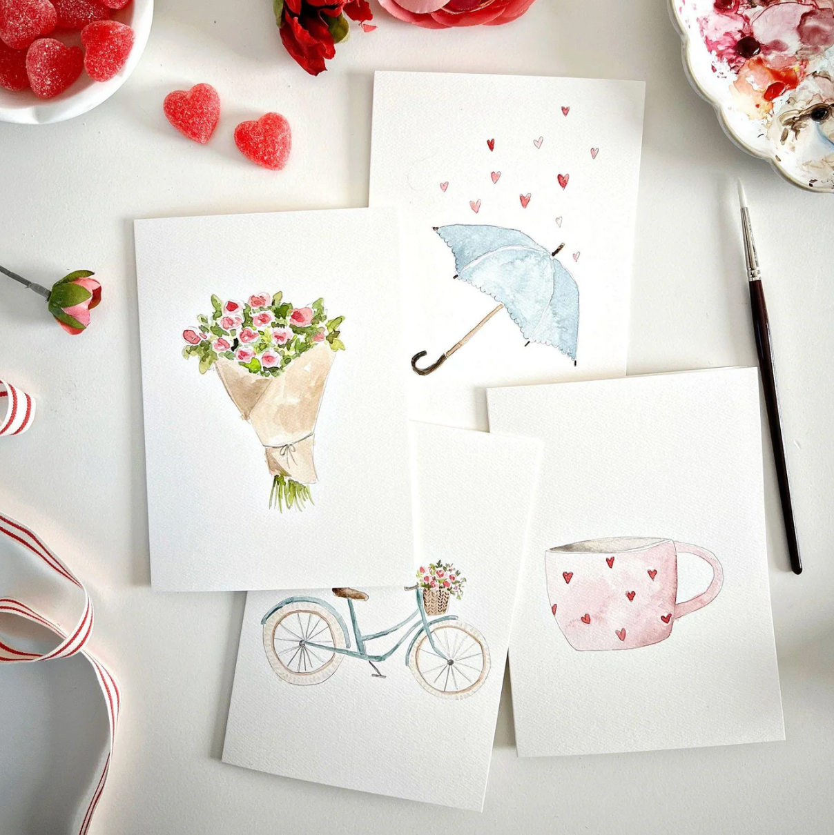 Love Sweet Love Paintable Watercolor Notecard Set by Emily Lex Studio