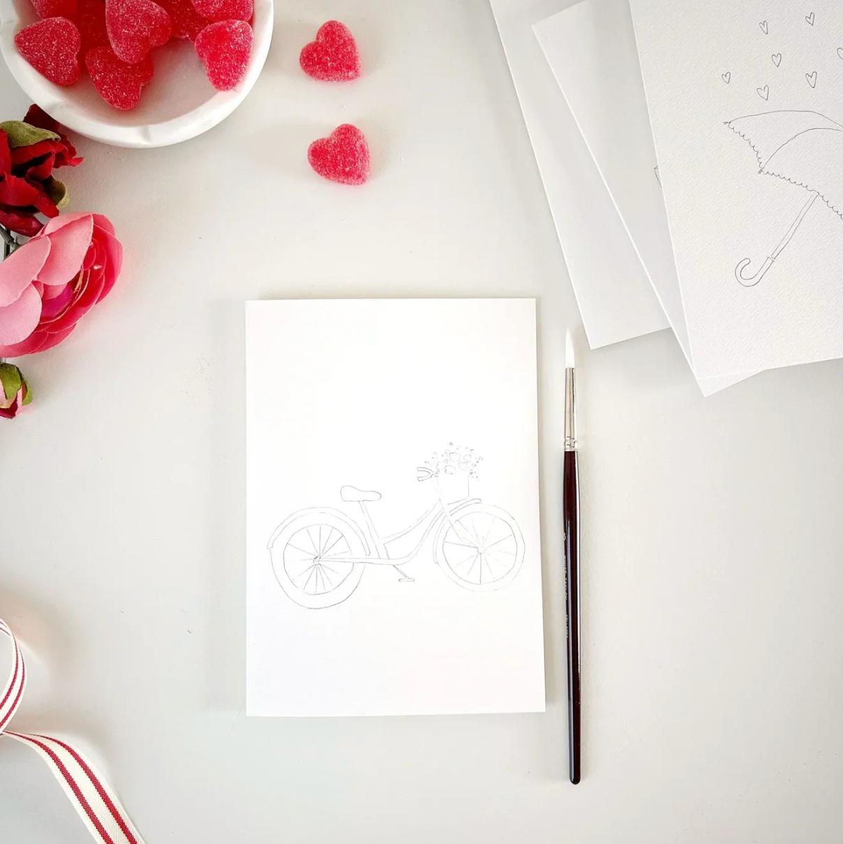Love Sweet Love Paintable Watercolor Notecard Set by Emily Lex Studio