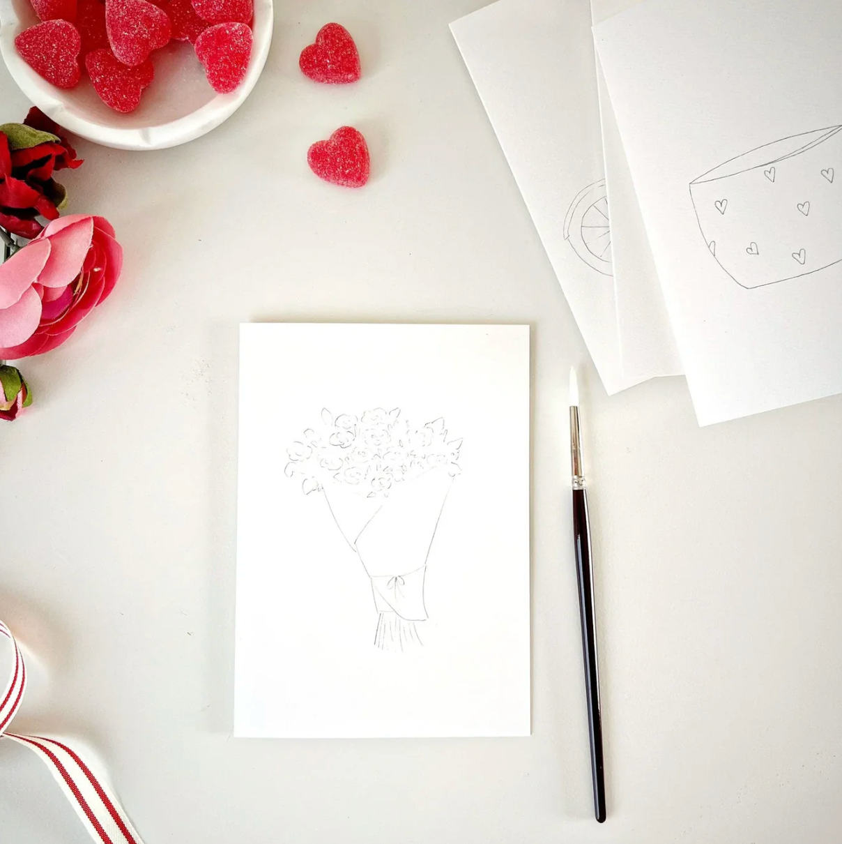 Love Sweet Love Paintable Watercolor Notecard Set by Emily Lex Studio