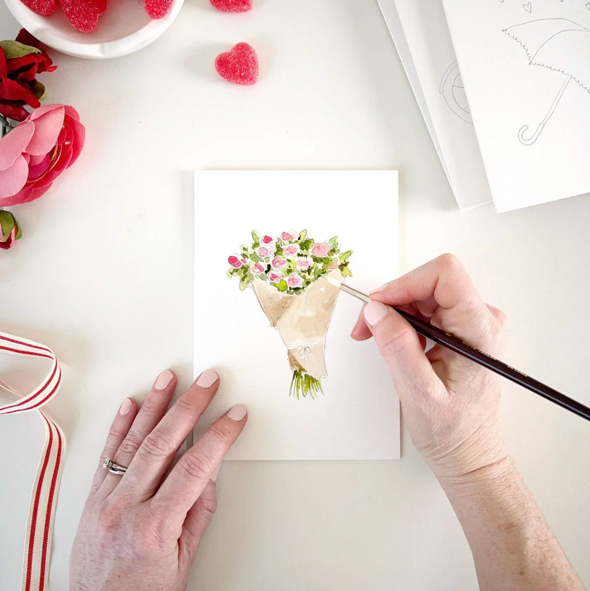 Love Sweet Love Paintable Watercolor Notecard Set by Emily Lex Studio
