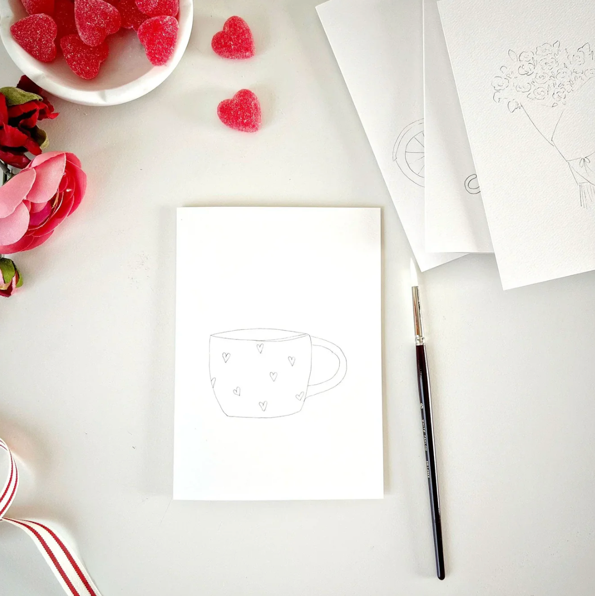Love Sweet Love Paintable Watercolor Notecard Set by Emily Lex Studio
