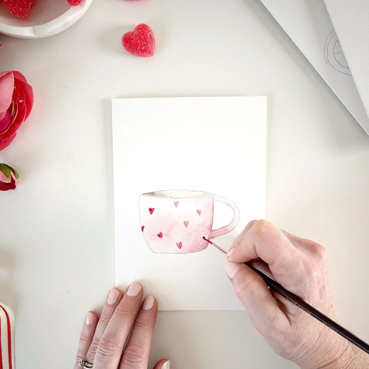 Love Sweet Love Paintable Watercolor Notecard Set by Emily Lex Studio
