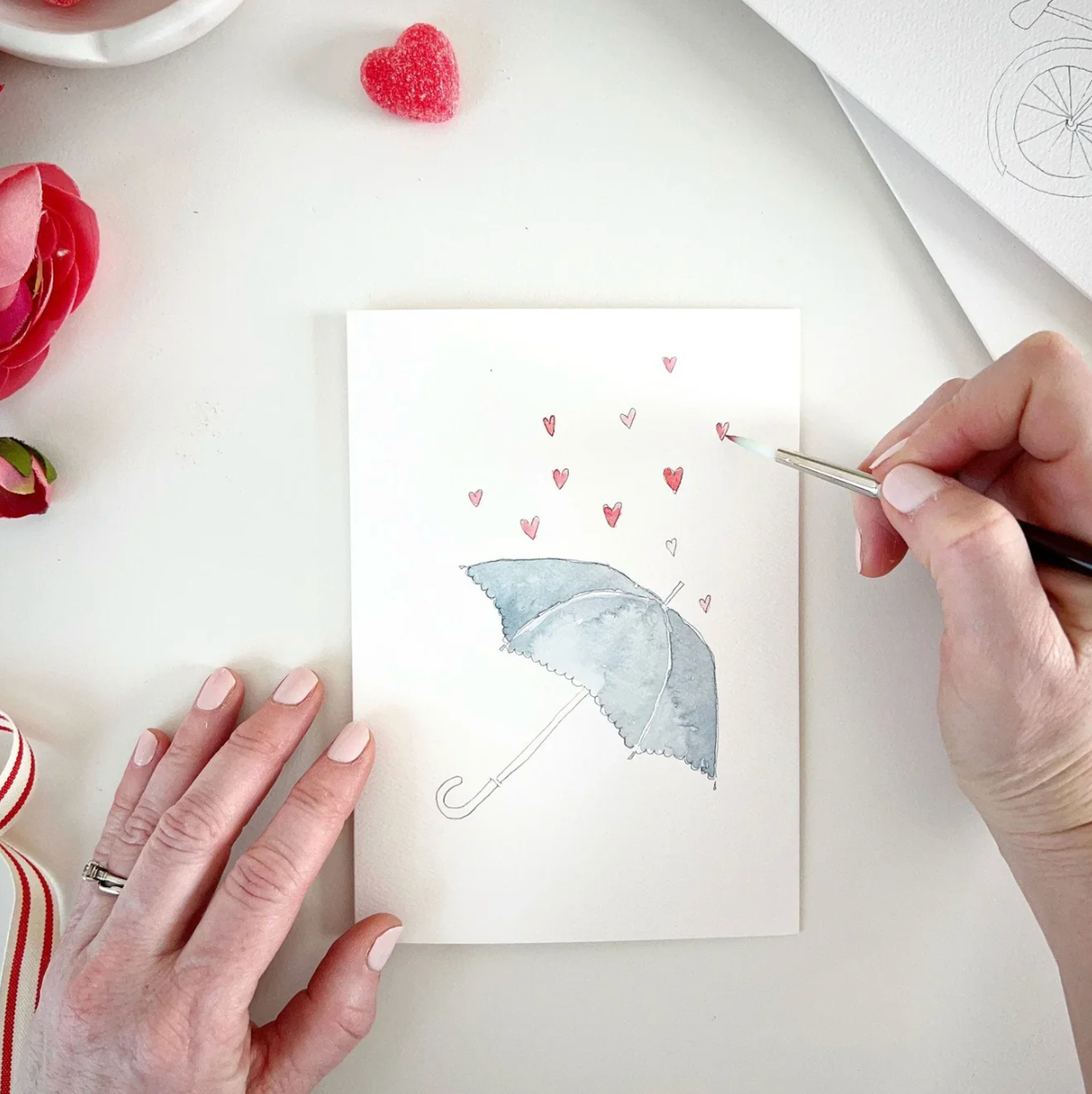 Love Sweet Love Paintable Watercolor Notecard Set by Emily Lex Studio