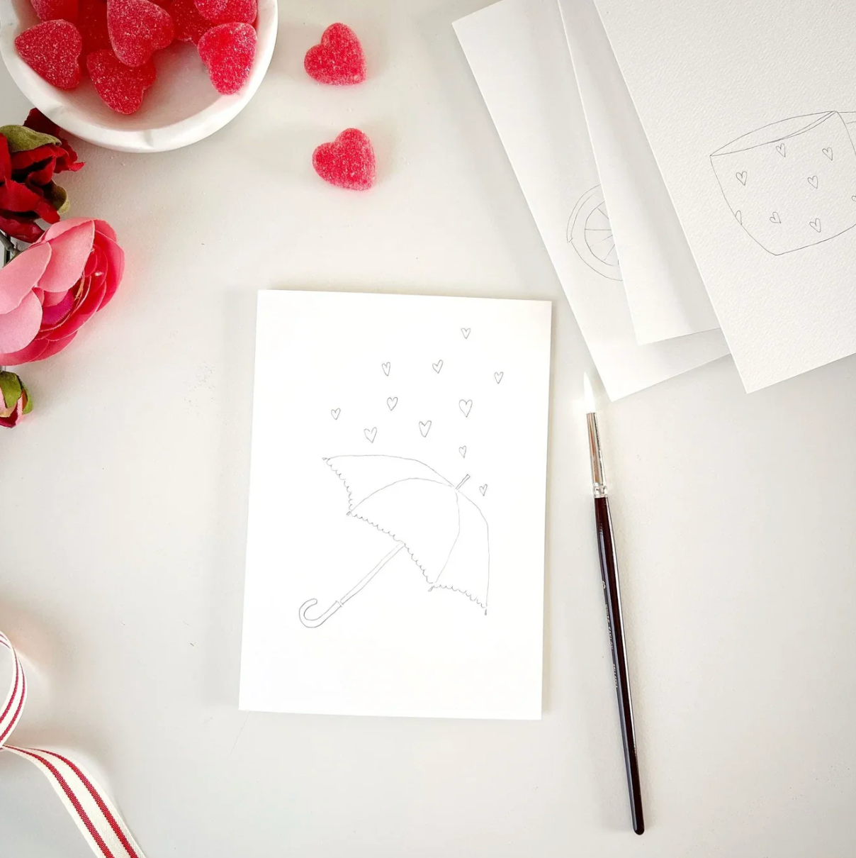 Love Sweet Love Paintable Watercolor Notecard Set by Emily Lex Studio