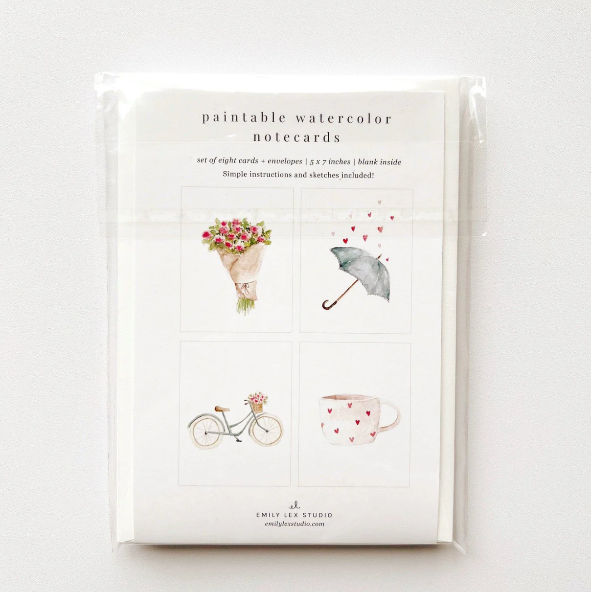 Love Sweet Love Paintable Watercolor Notecard Set by Emily Lex Studio
