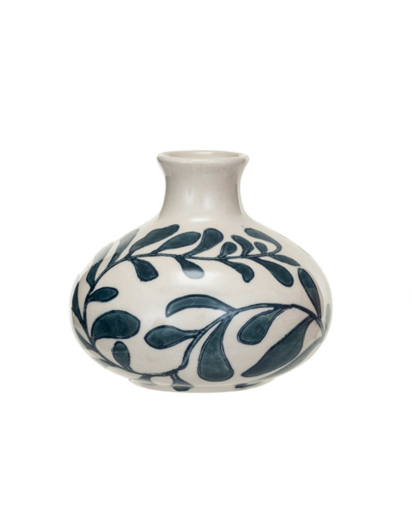 Hand-Painted Stoneware Vase w/ Abstract Design - 3"