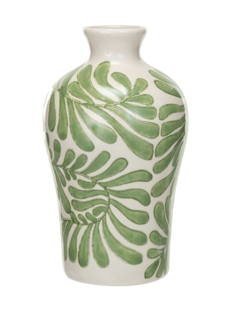Hand-Painted Stoneware Vase w/ Abstract Design - 6"