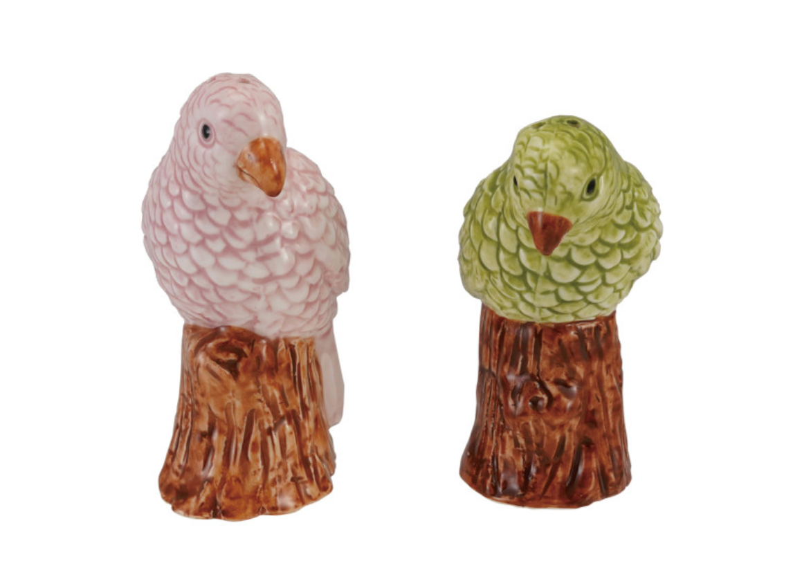 Hand-Painted Stoneware Parrot Shaped Salt & Pepper Shakers (Set of 2)